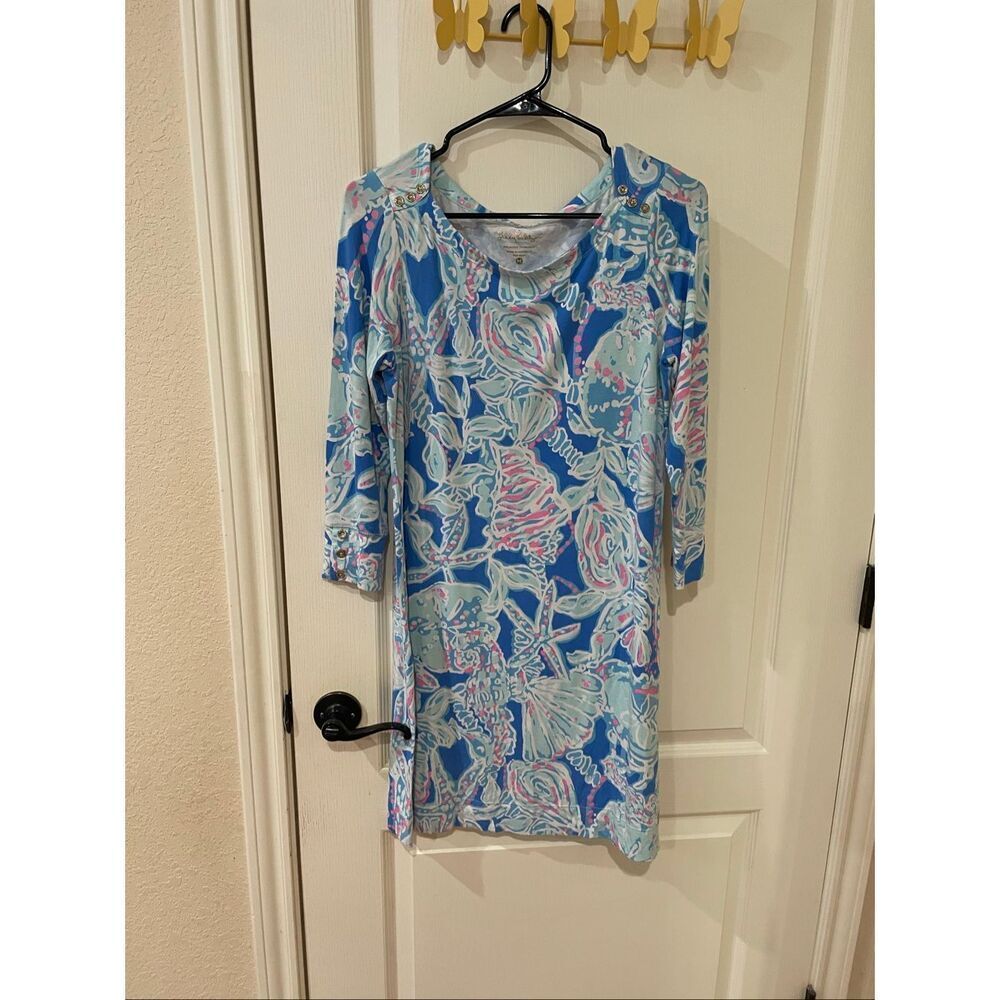 Lilly Pulitzer Sophie dress Into the Deep print gold button details Medium